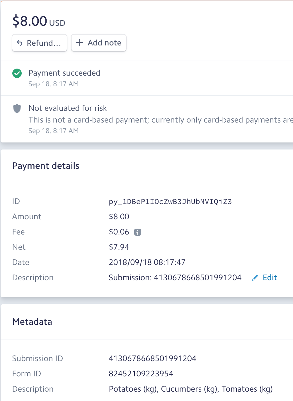 Payment Metadata Stripe